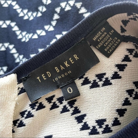 {Ted Baker} Navy/Ivory Bryena Jacquard Fit & Flare Knit Dress, US Size 2 - Picture 9 of 12
